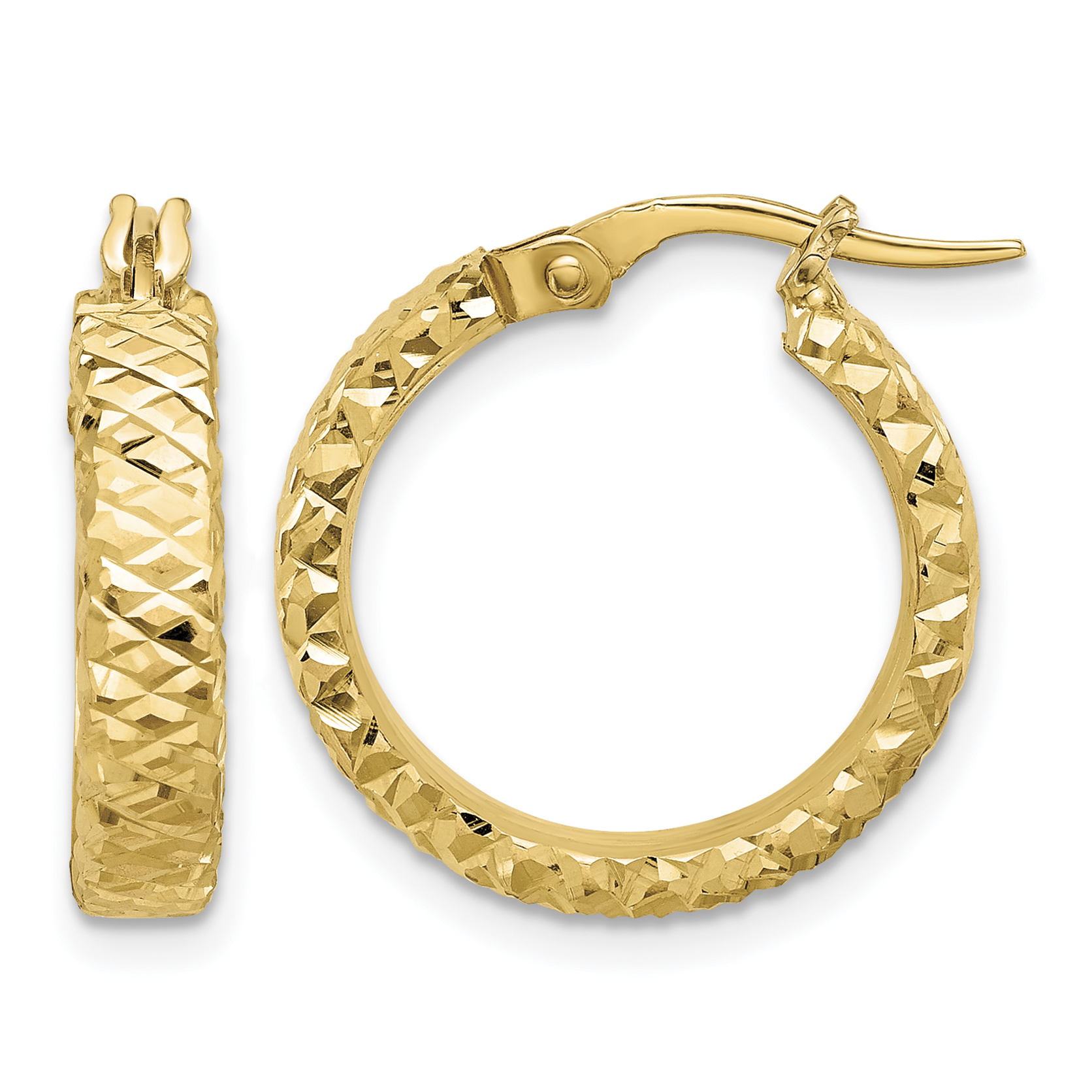 14K Polished 4mm Diamond Cut Hoop Earrings (TF2216)