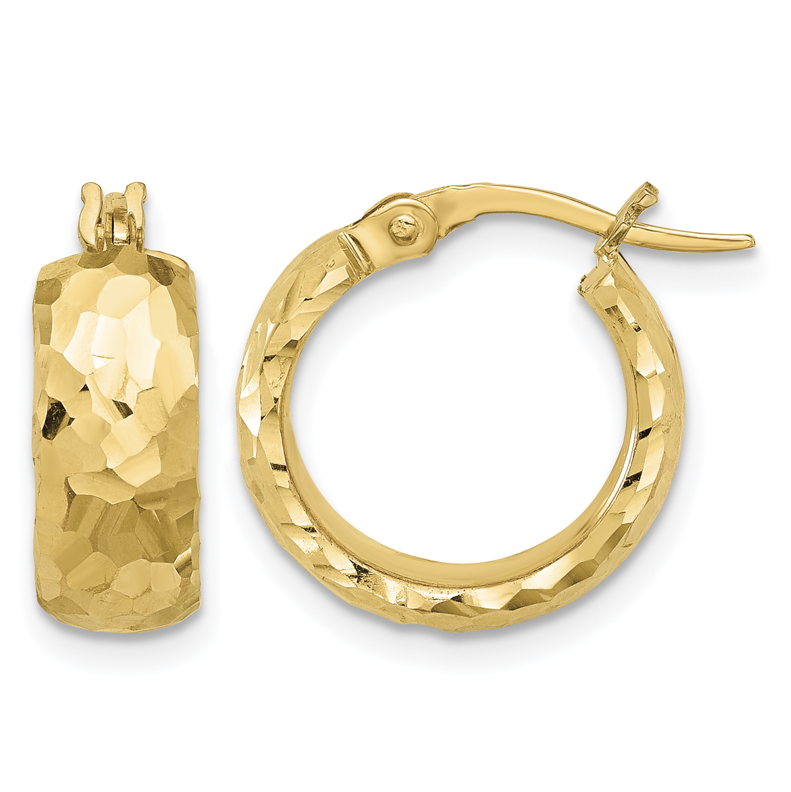 14K Polished and Diamond Cut 6mm Hoop Earrings (TF2218)
