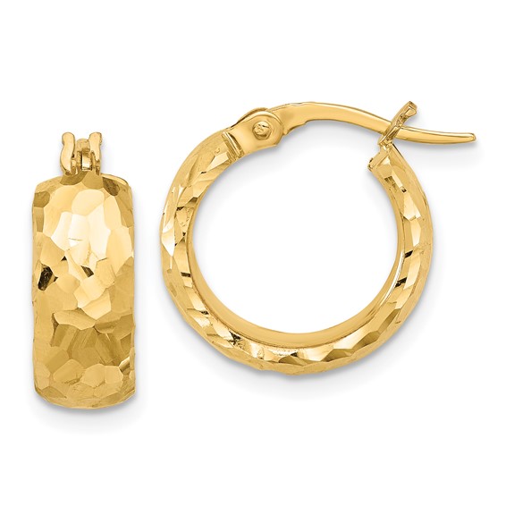 14K Polished and Diamond Cut 6mm Hoop Earrings