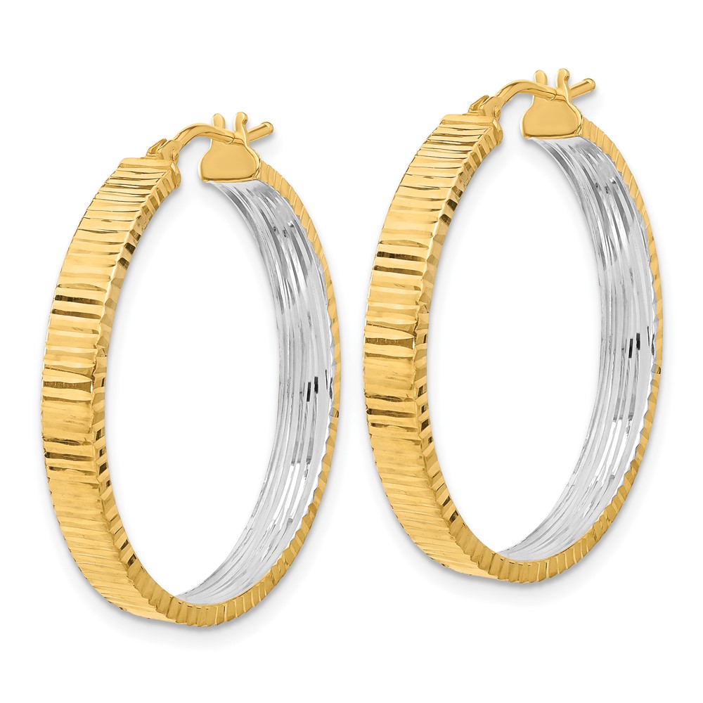 14K Polished and Rhodium Diamond-cut Circle Hoop Earrings (TF2224)