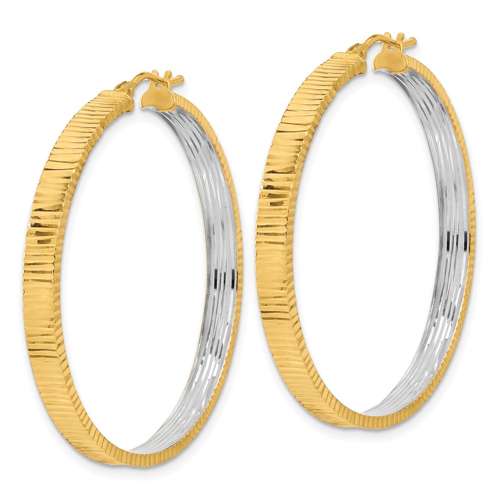 14K Polished and Rhodium Diamond-cut Circle Hoop Earrings (TF2226)