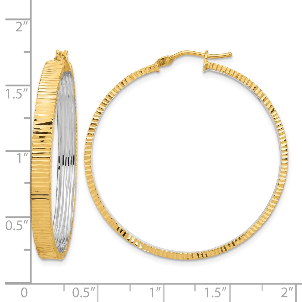 14K Polished and Rhodium Diamond-cut Circle Hoop Earrings (TF2226)