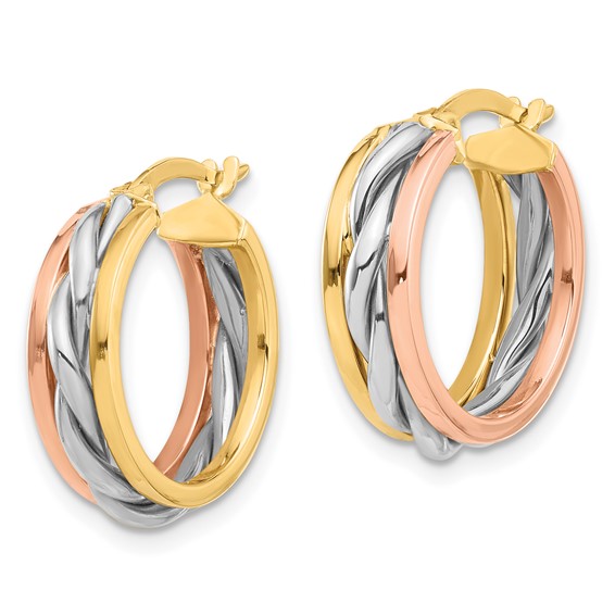 5mm Gold Tri-color Hoop Earrings
