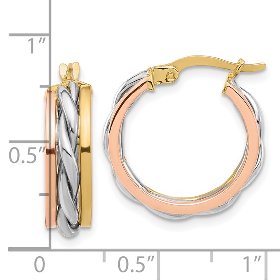 5mm Gold Tri-color Hoop Earrings