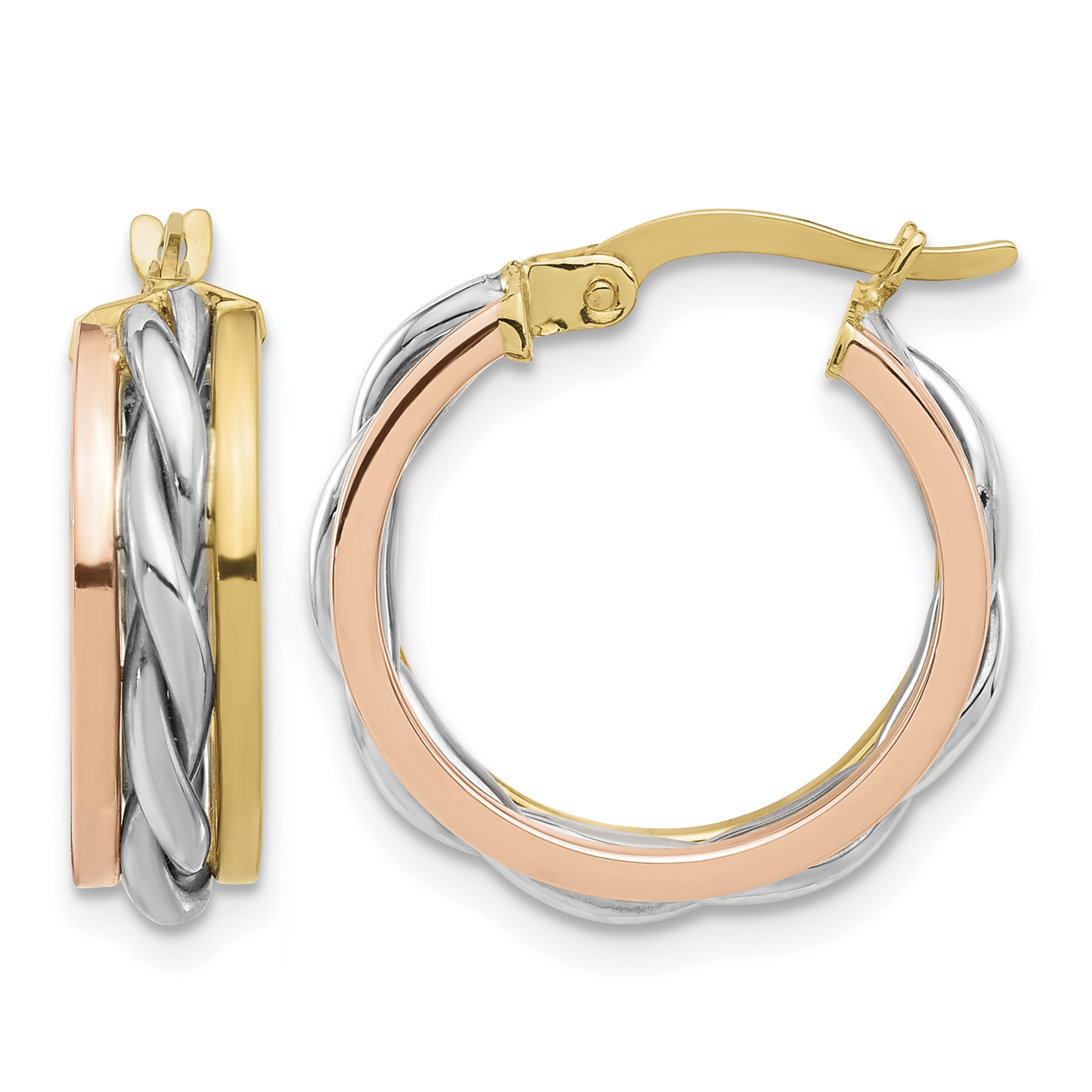 14K Tri-color Polished Hoop Earrings (TF2227)