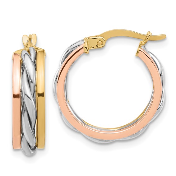 5mm Gold Tri-color Hoop Earrings