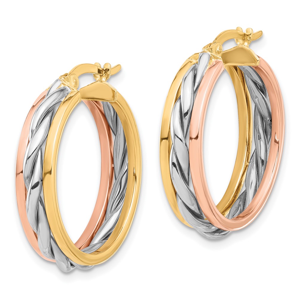 14K Tri-color Polished Hoop Earrings (TF2228)