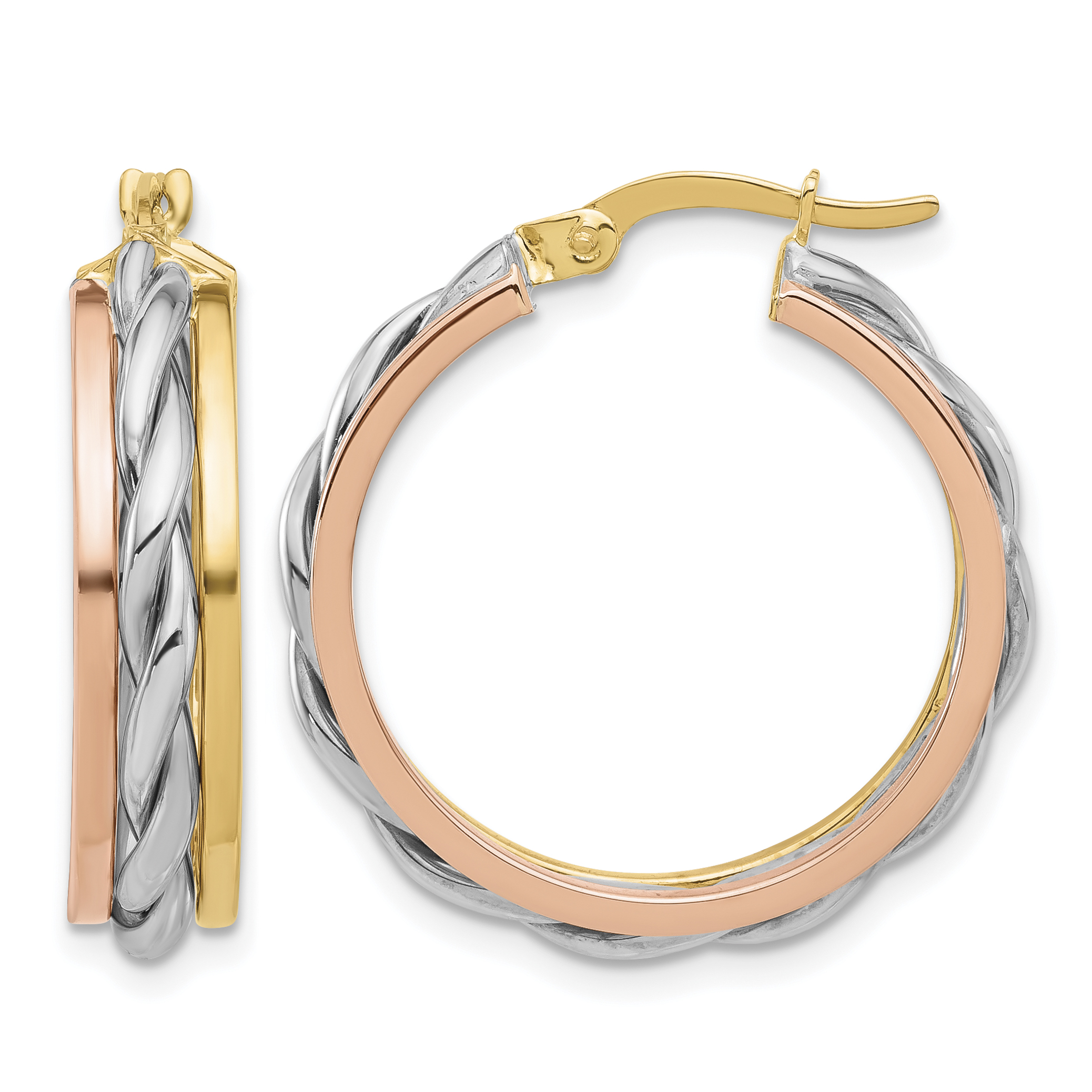 14K Tri-color Polished Hoop Earrings (TF2228)