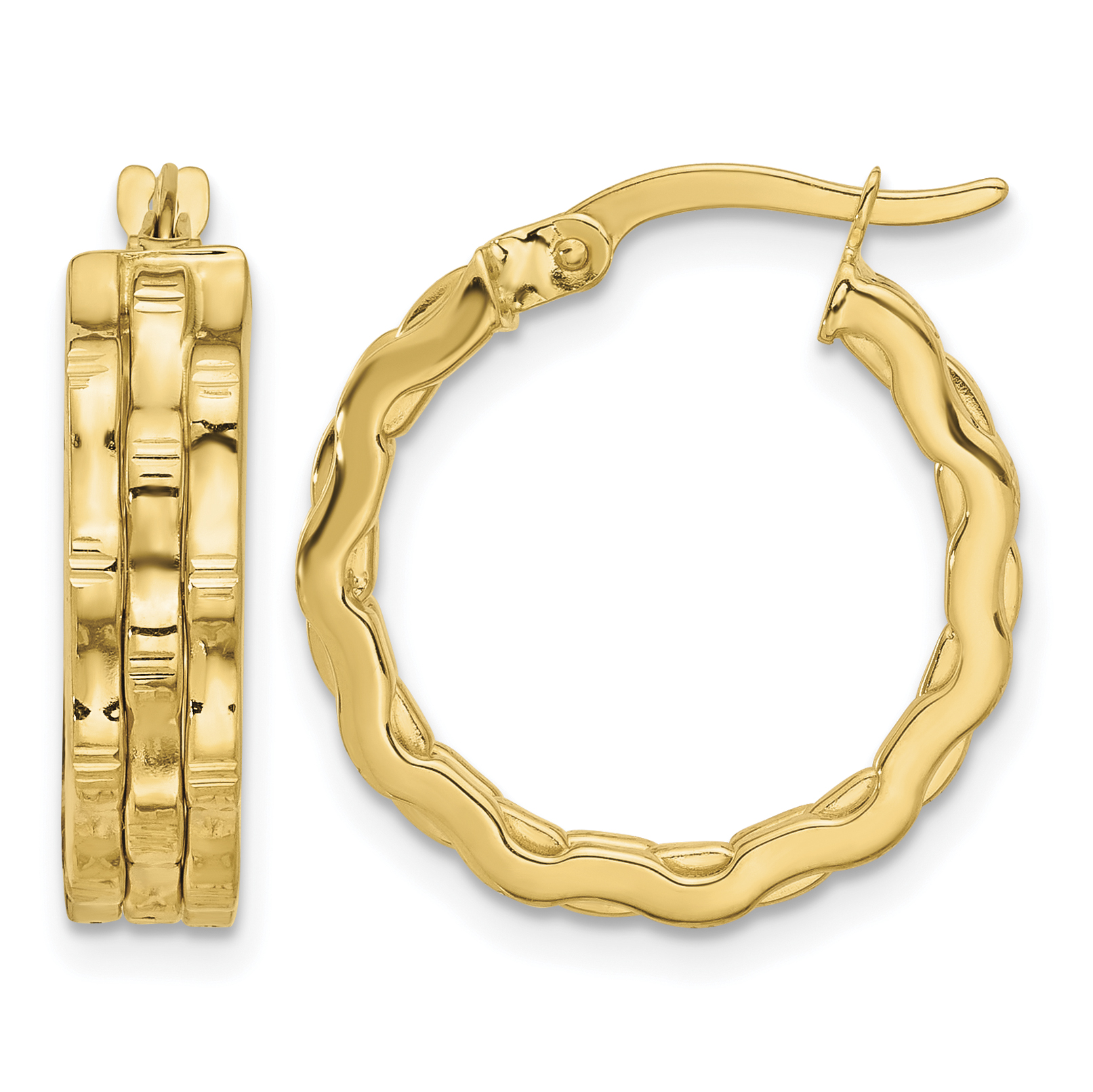 14K Polished and Textured Hoop Earrings (TF2229)