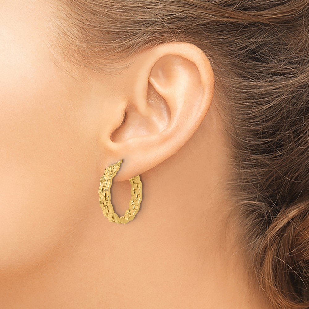 14K Polished and Textured Hoop Earrings (TF2230)