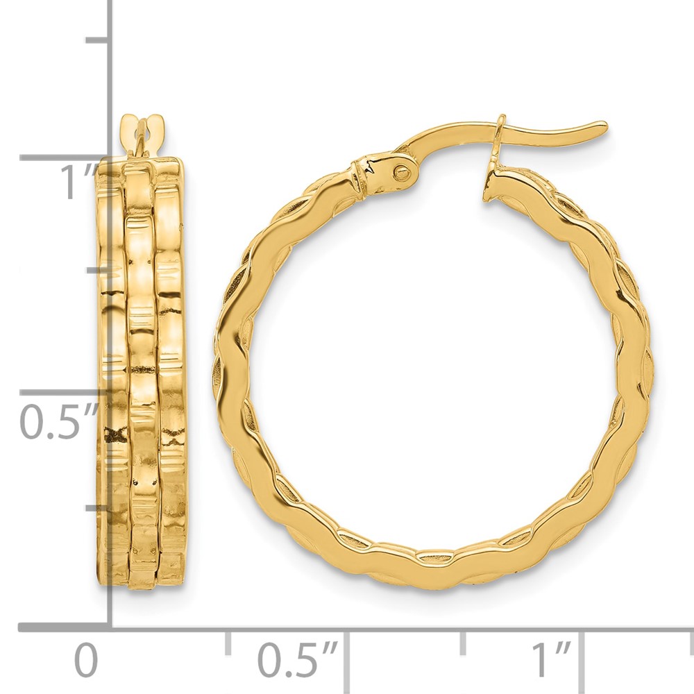 14K Polished and Textured Hoop Earrings (TF2230)