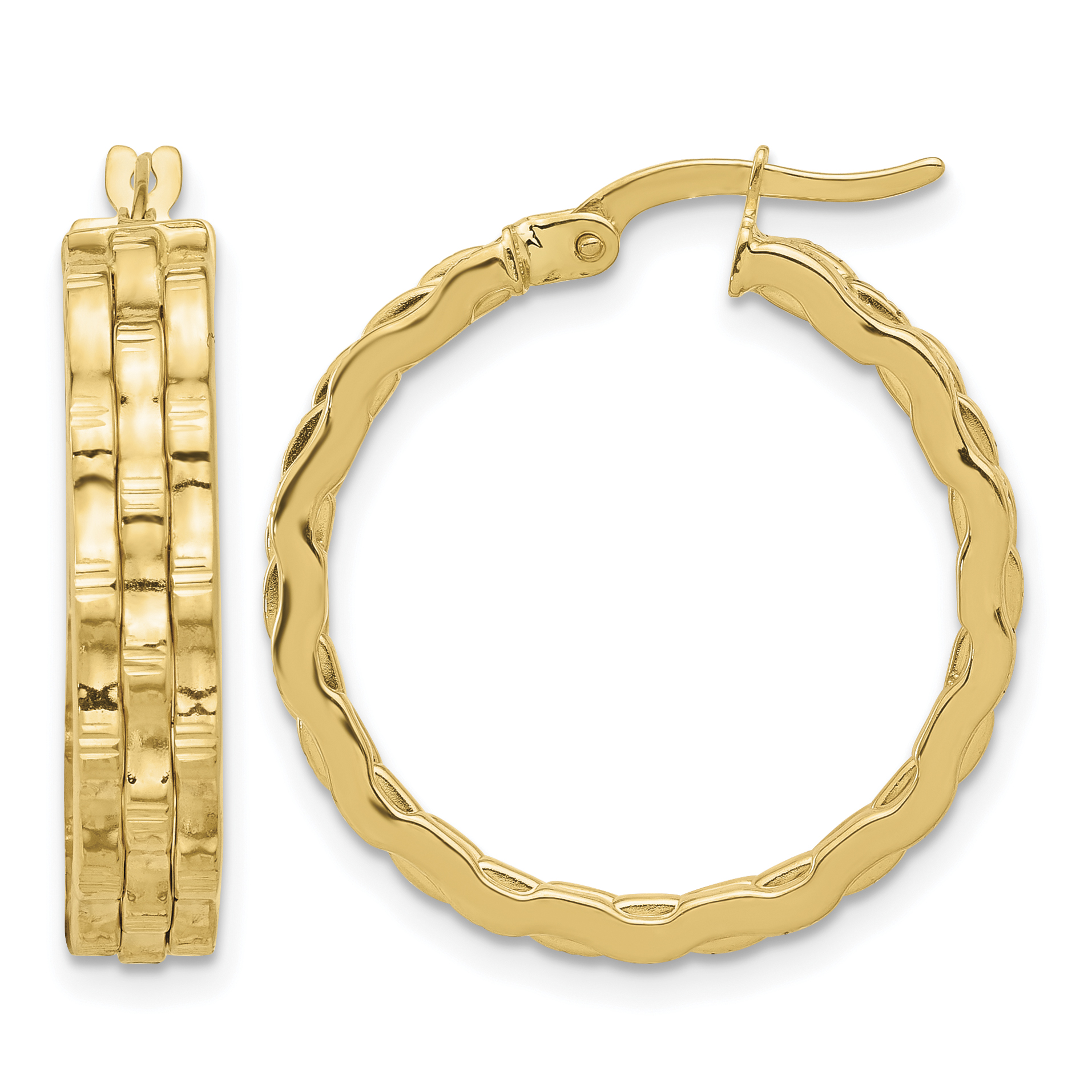 14K Polished and Textured Hoop Earrings (TF2230)