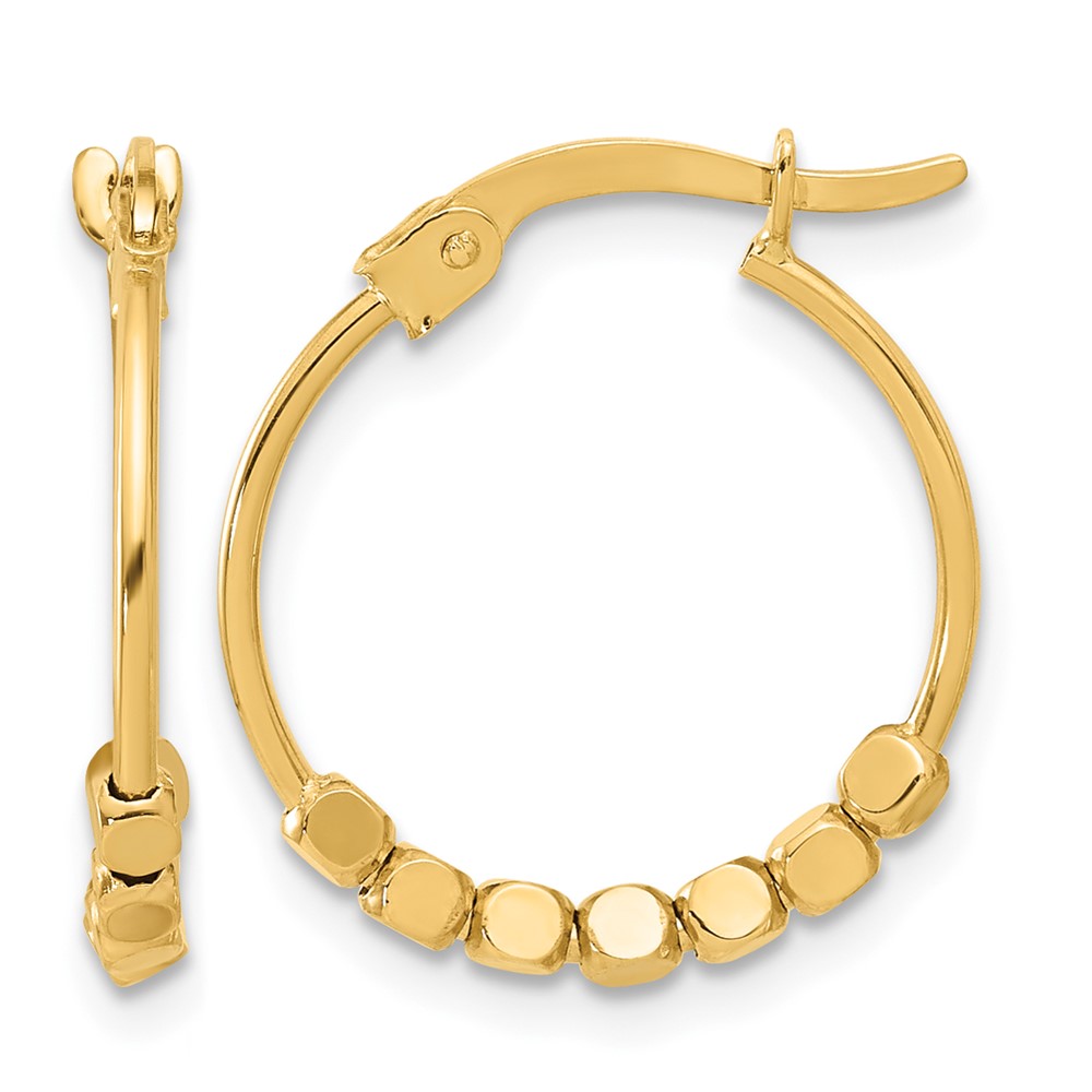 14K Polished Beads Hoop Earrings (TF2231)