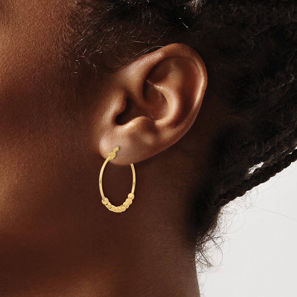 14K Polished Beads Hoop Earrings (TF2232)