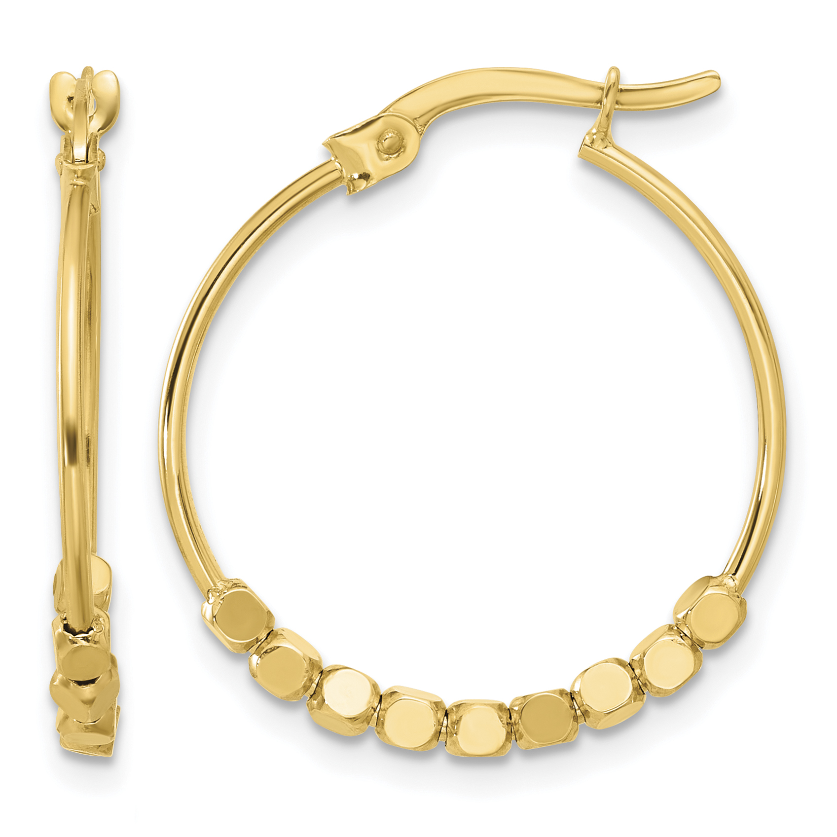 14K Polished Beads Hoop Earrings (TF2232)