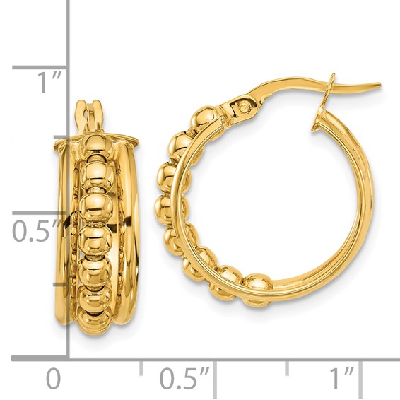 14K Polished and Beaded Hoop Earrings