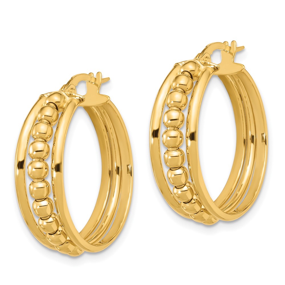 14K Polished and Beaded Hoop Earrings (TF2235)