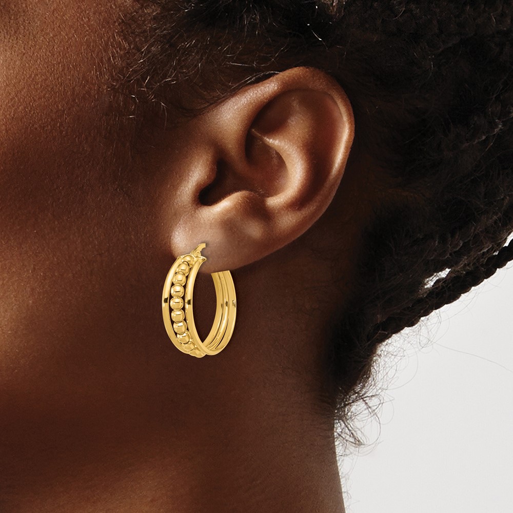14K Polished and Beaded Hoop Earrings (TF2235)