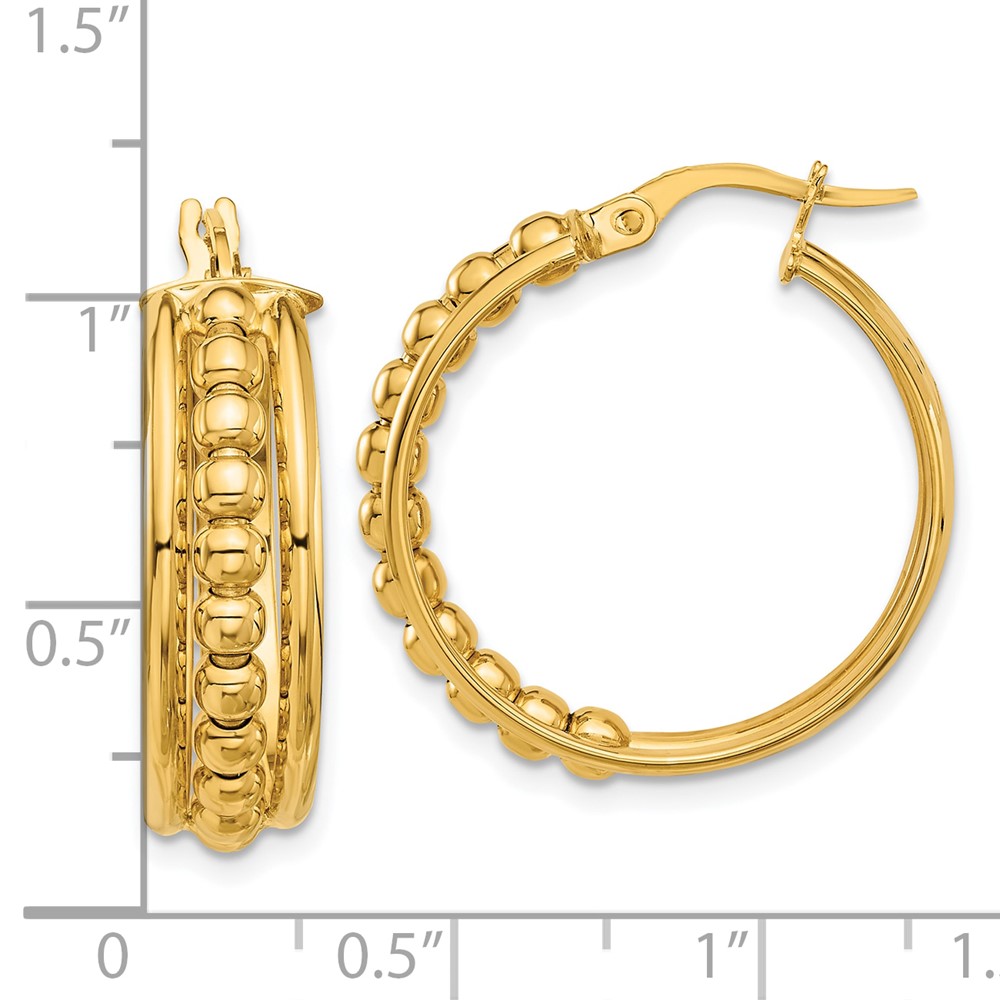 14K Polished and Beaded Hoop Earrings (TF2235)