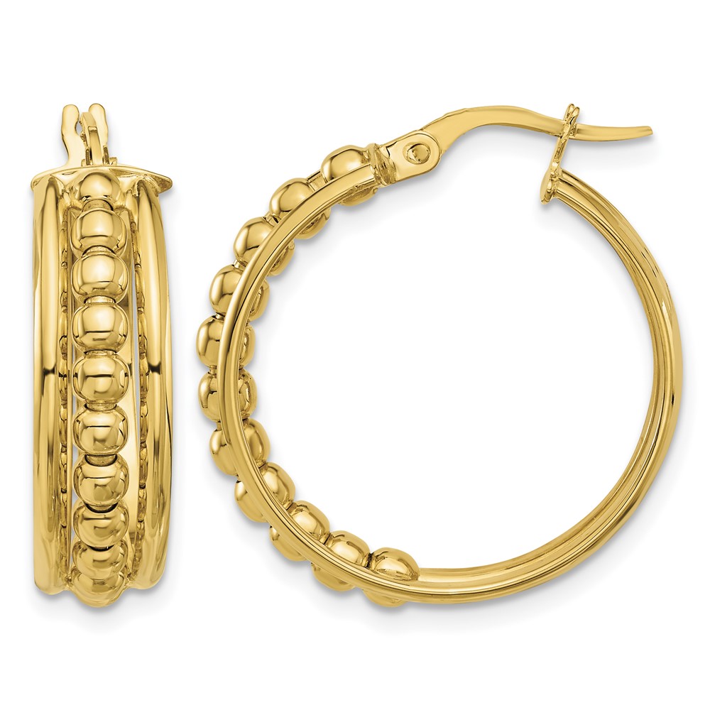14K Polished and Beaded Hoop Earrings (TF2235)