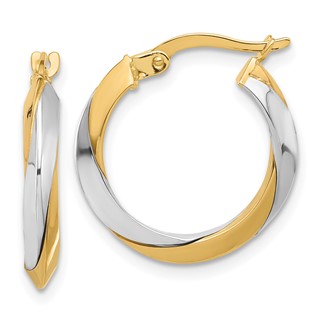 14K Two-tone Polished Twist Hoop Earrings