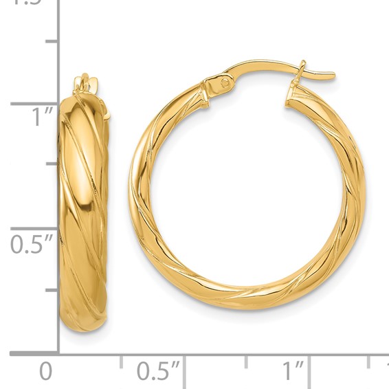 14K Polished and Textured Hoop Earrings