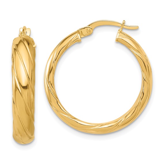 14K Polished and Textured Hoop Earrings