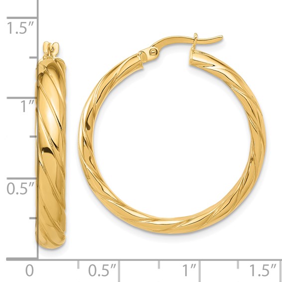 14K Polished and Textured Hoop Earrings