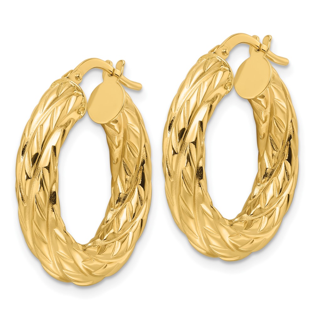 14ky Polished Woven Texture 4.75mm Round Hoop Earrings (TF2244)