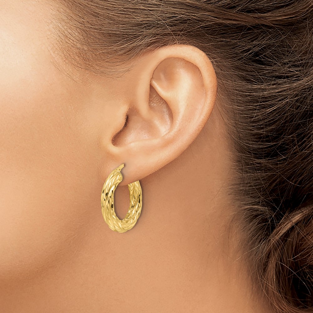 14ky Polished Woven Texture 4.75mm Round Hoop Earrings (TF2244)