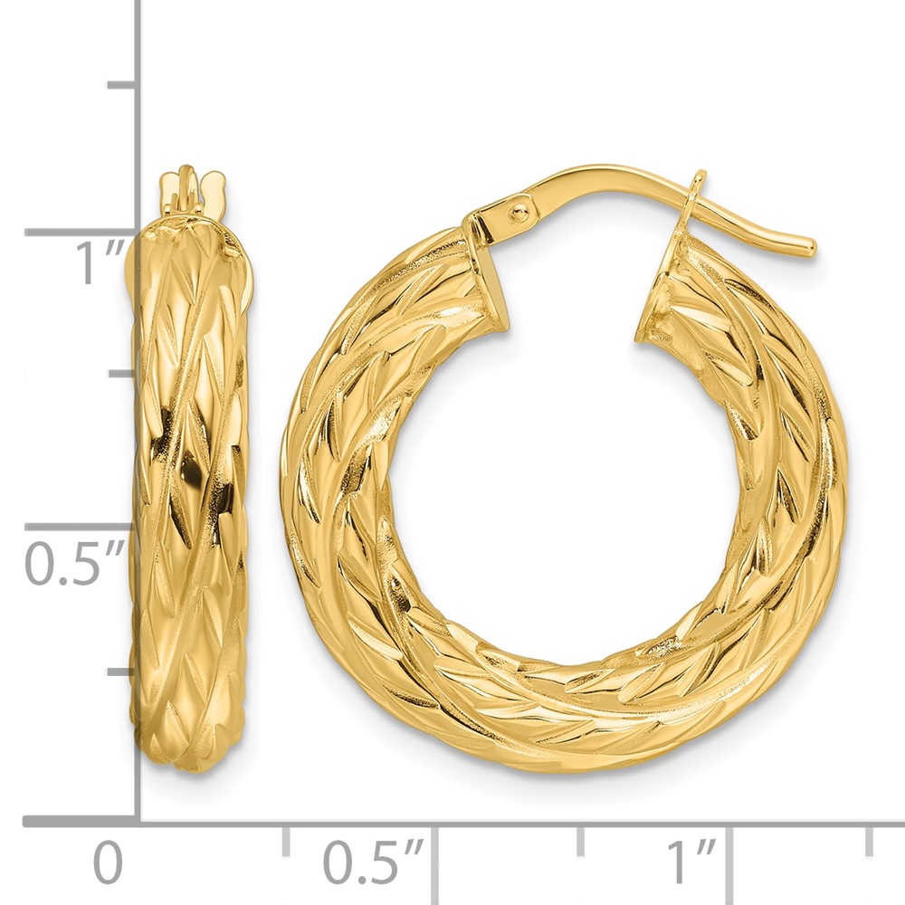 14ky Polished Woven Texture 4.75mm Round Hoop Earrings (TF2244)