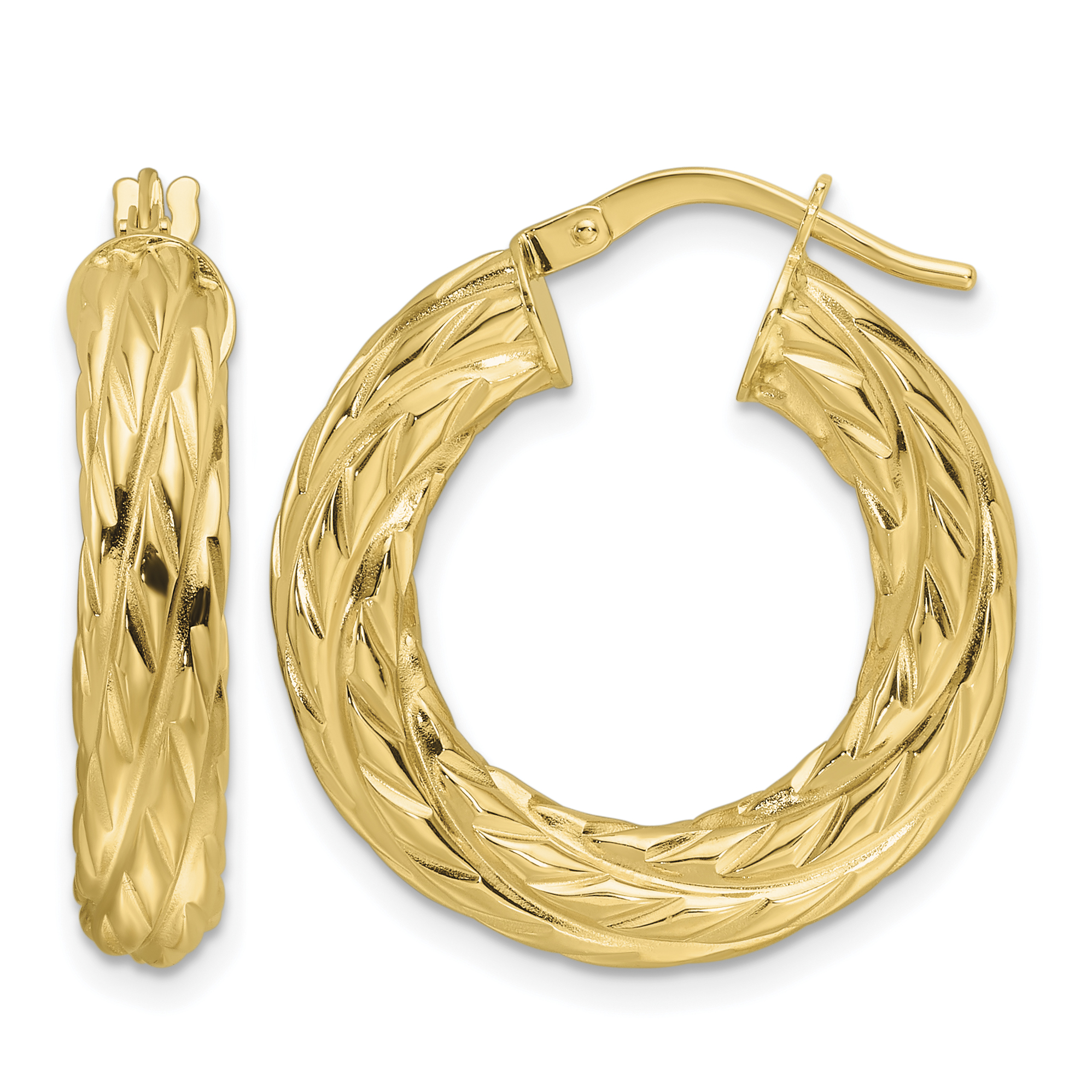 14ky Polished Woven Texture 4.75mm Round Hoop Earrings (TF2244)
