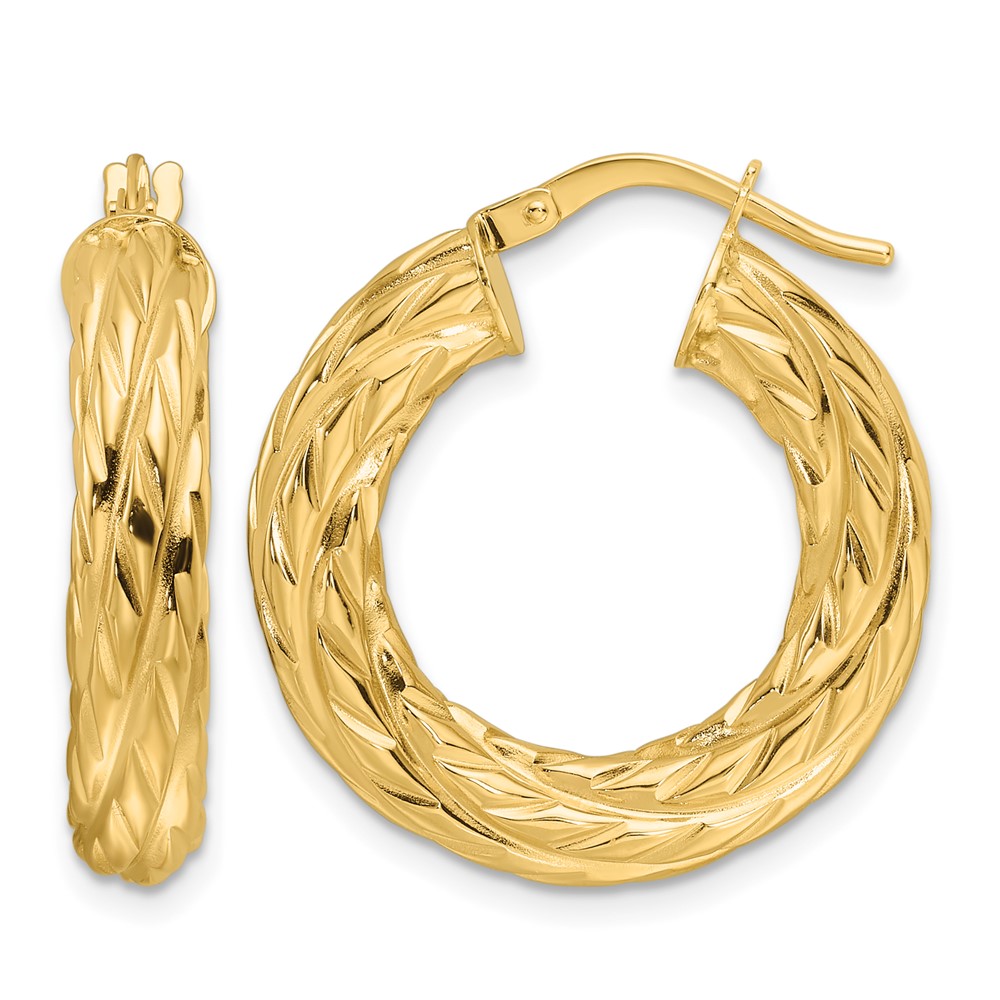 14ky Polished Woven Texture 4.75mm Round Hoop Earrings (TF2244)