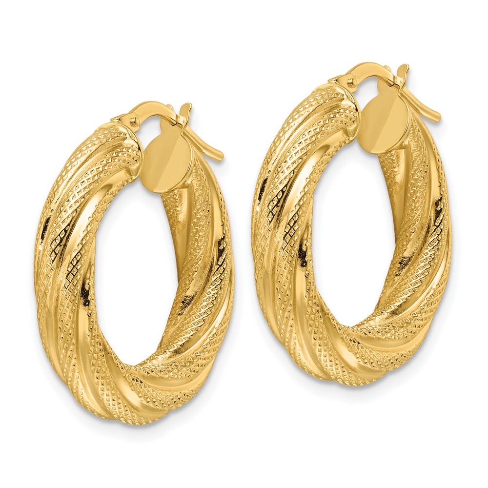 14ky Polished 4.7mm Textured Twist Round Hoop Earrings (TF2245)