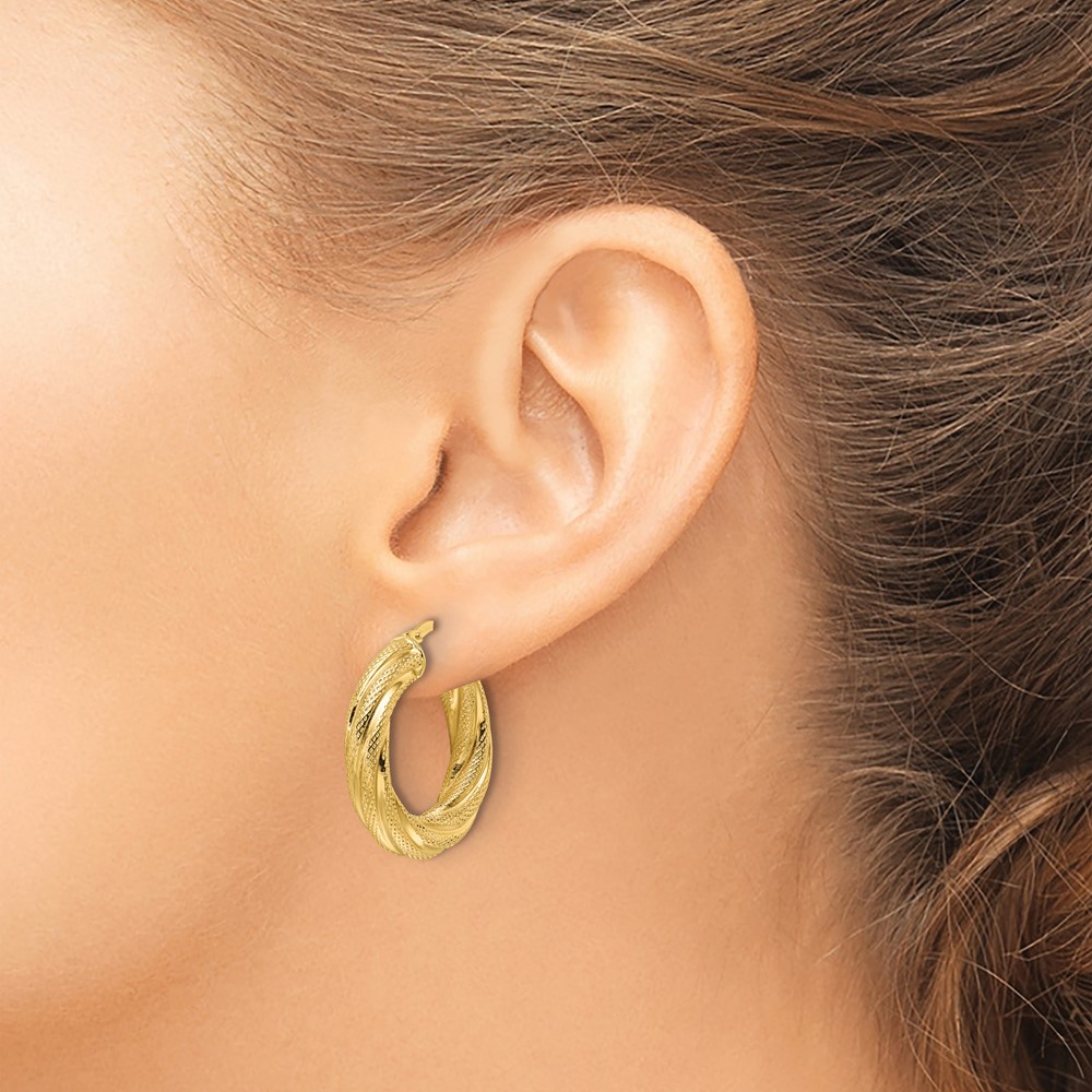 14ky Polished 4.7mm Textured Twist Round Hoop Earrings (TF2245)