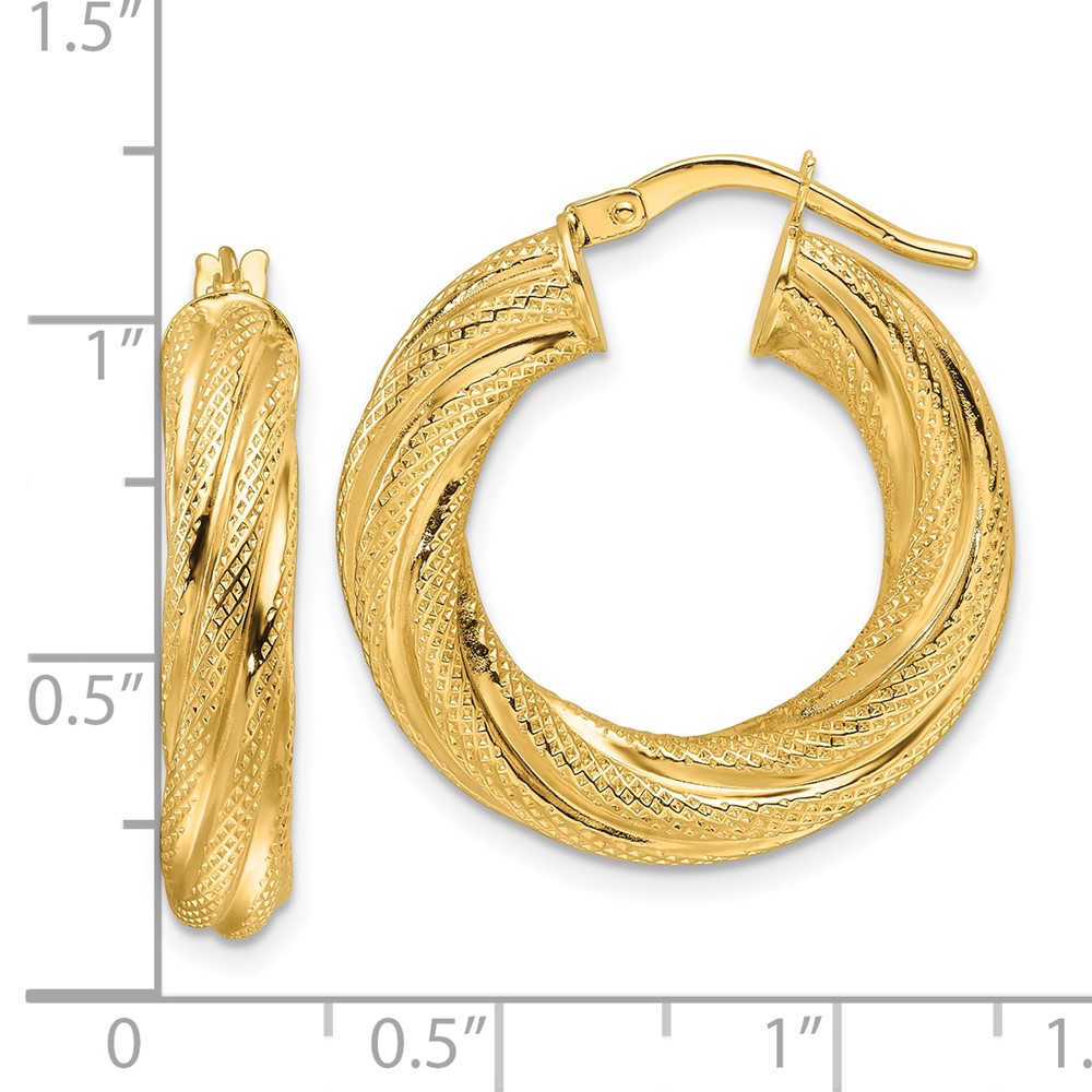 14ky Polished 4.7mm Textured Twist Round Hoop Earrings (TF2245)
