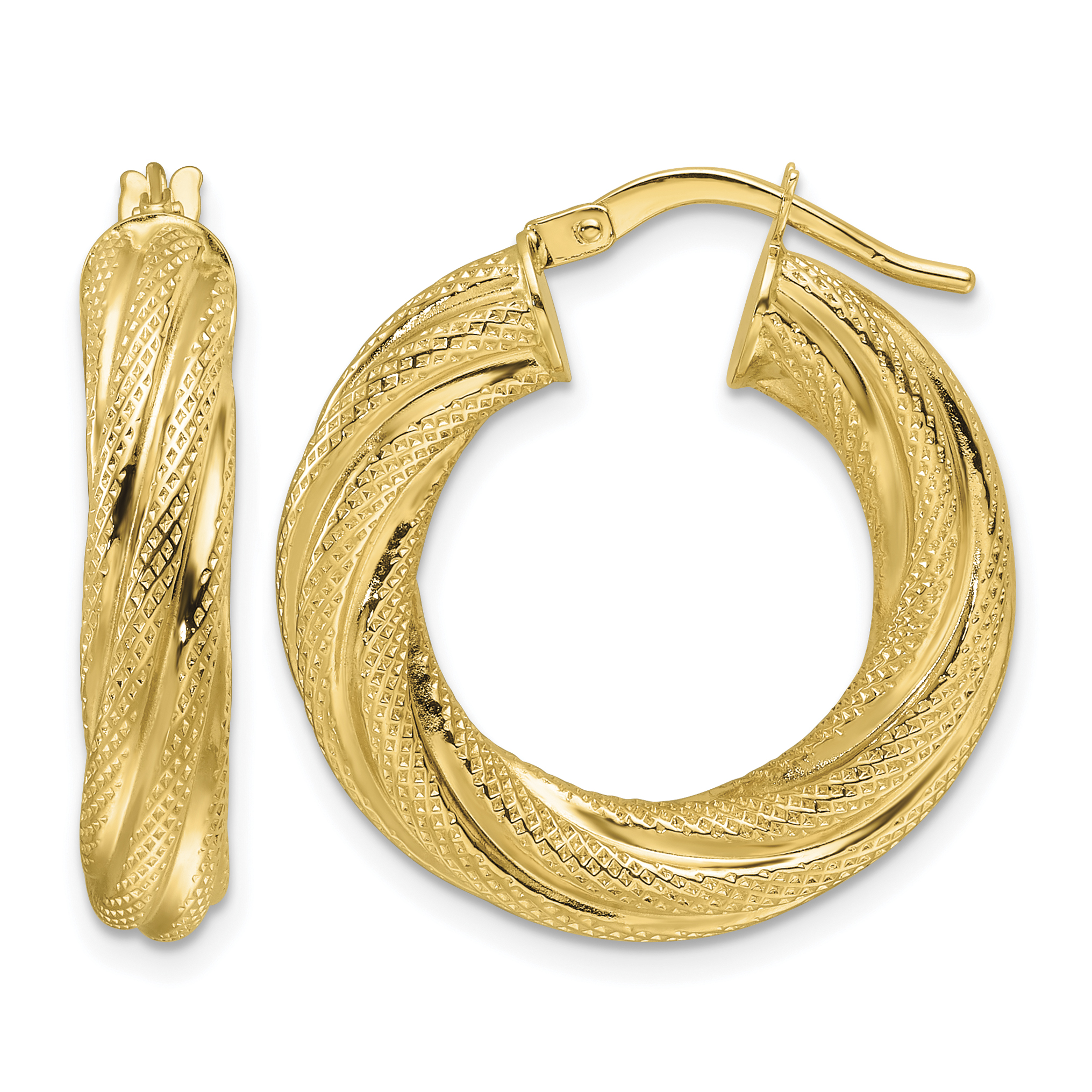 14ky Polished 4.7mm Textured Twist Round Hoop Earrings (TF2245)