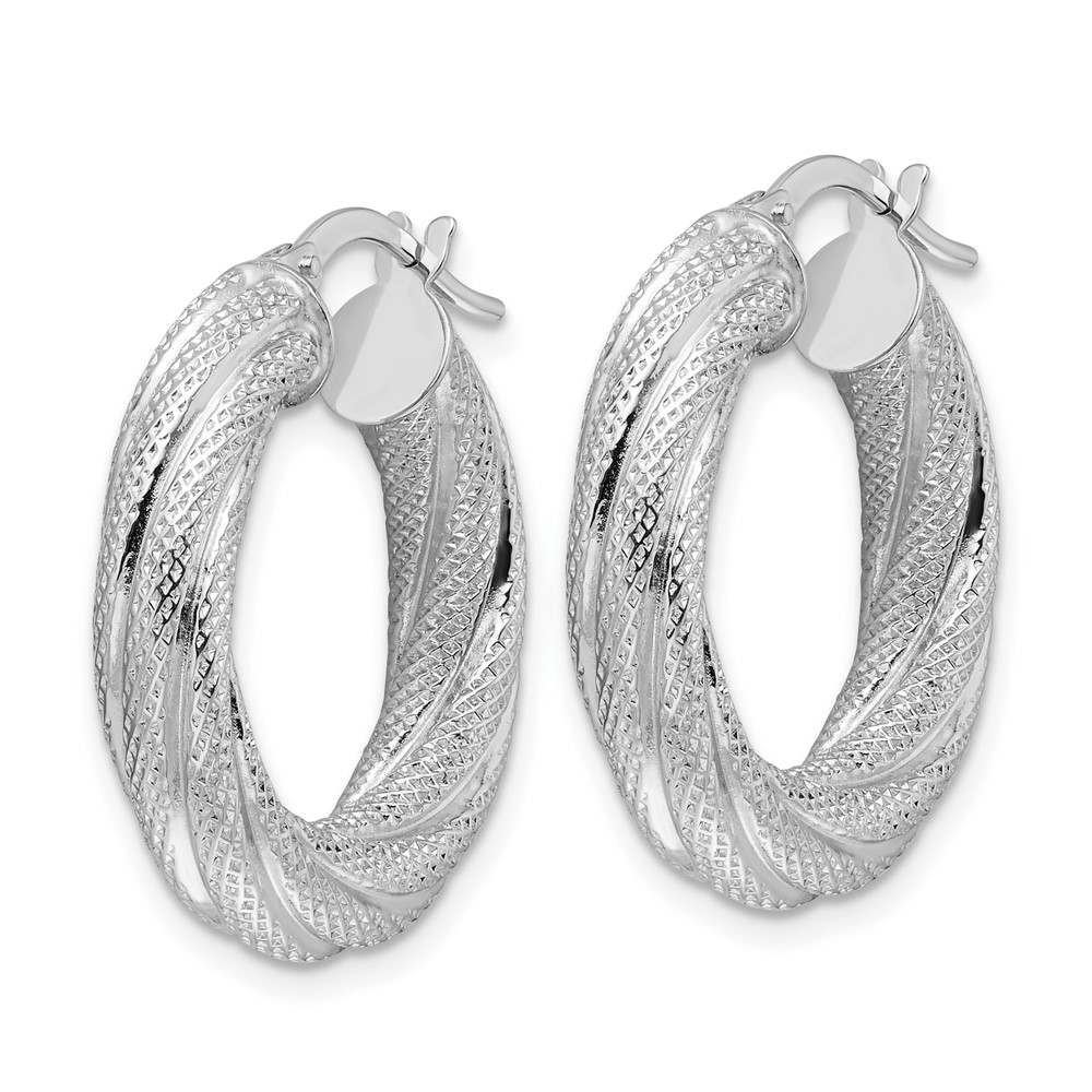 14k White Gold 4.7mm Textured Twisted Round Hoop Earrings (TF2245W)