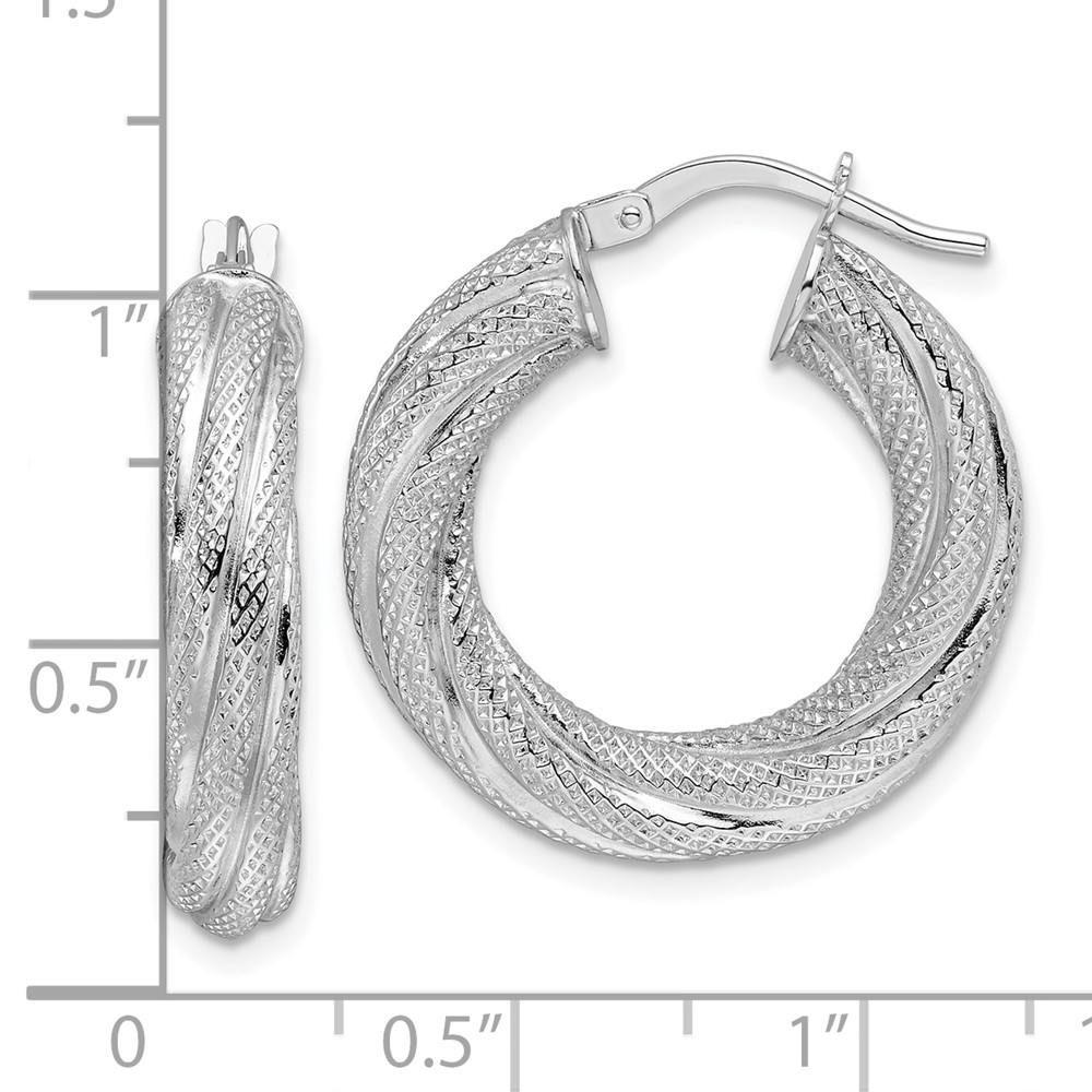 14k White Gold 4.7mm Textured Twisted Round Hoop Earrings (TF2245W)