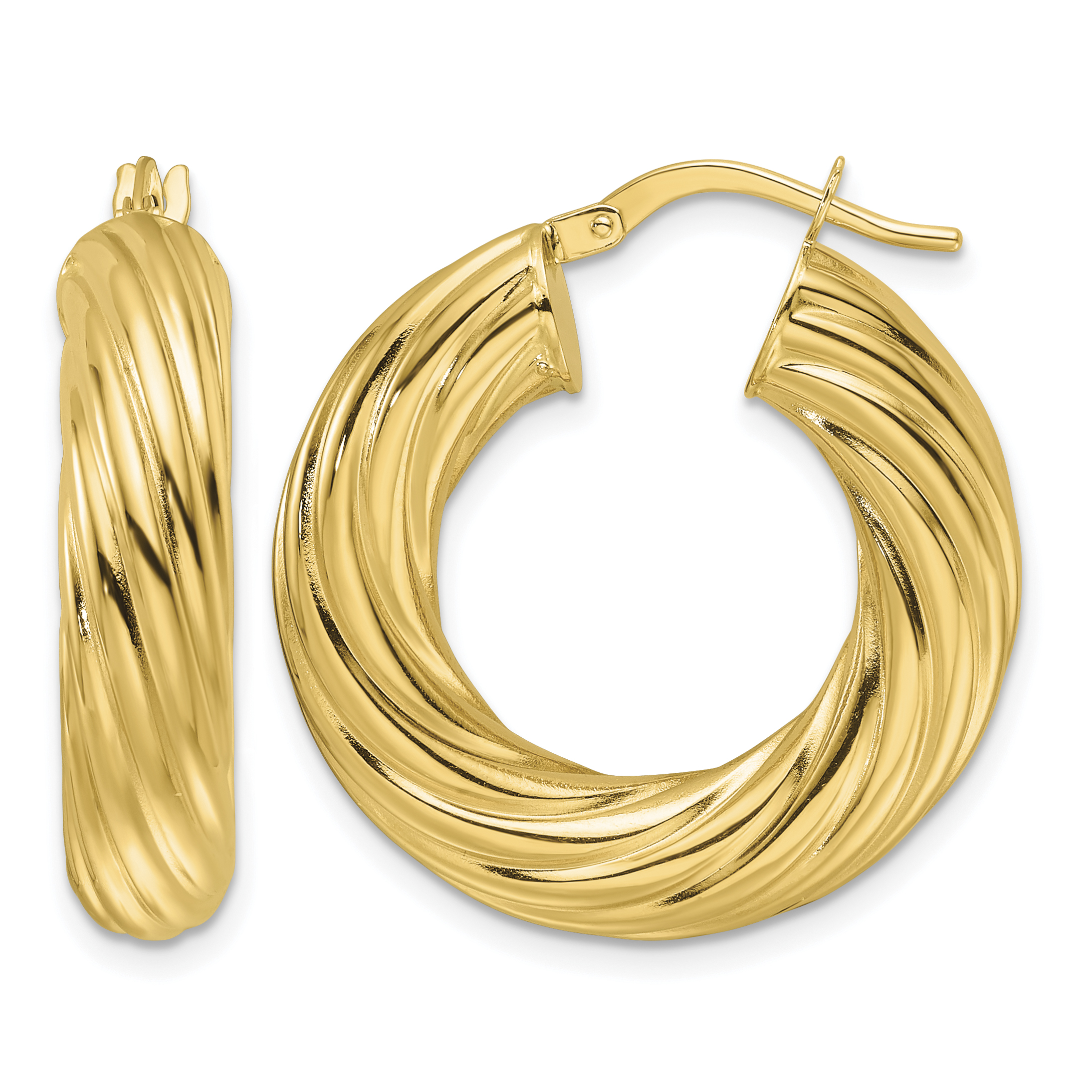 14ky Polished Twist 6mm Hollow Round Hoop Earrings (TF2246)