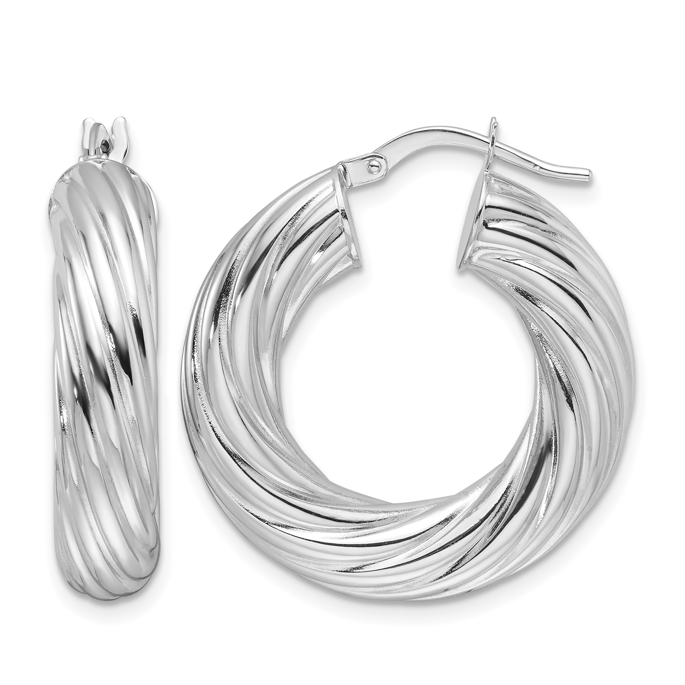 14k White Gold Polished 6mm Twisted Hollow Round Hoop Earrings (TF2246W)