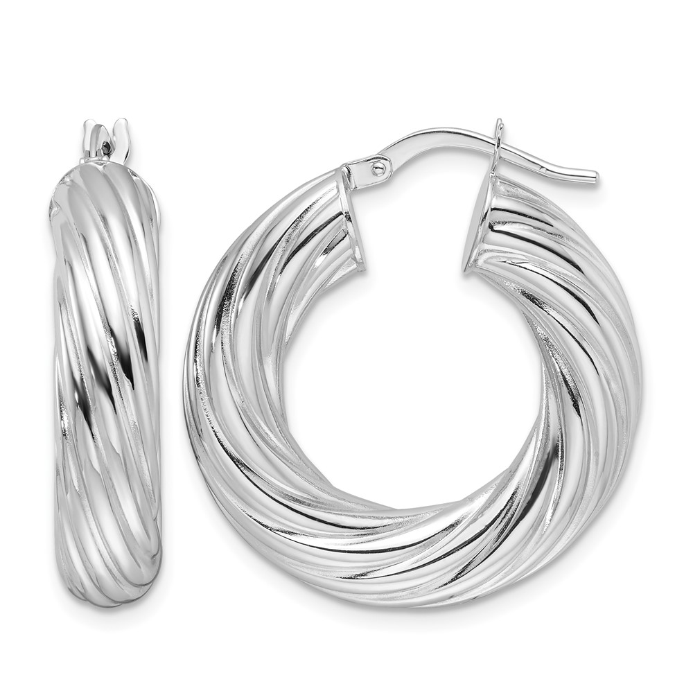 14k White Gold Polished 6mm Twisted Hollow Round Hoop Earrings (TF2246W)