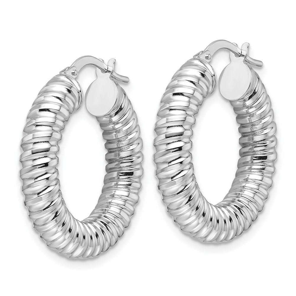 14k White Gold Polished 5mm Hollow Spiral Round Hoop Earrings (TF2251W)