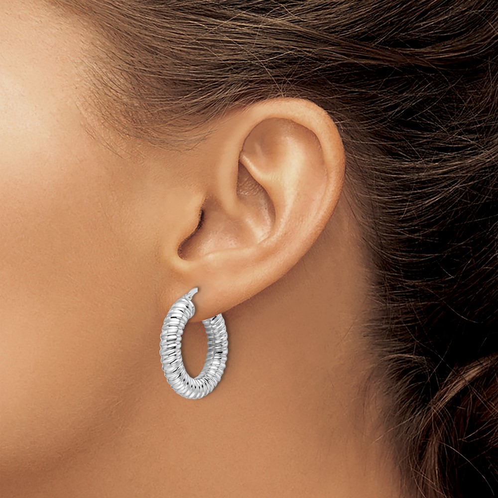 14k White Gold Polished 5mm Hollow Spiral Round Hoop Earrings (TF2251W)