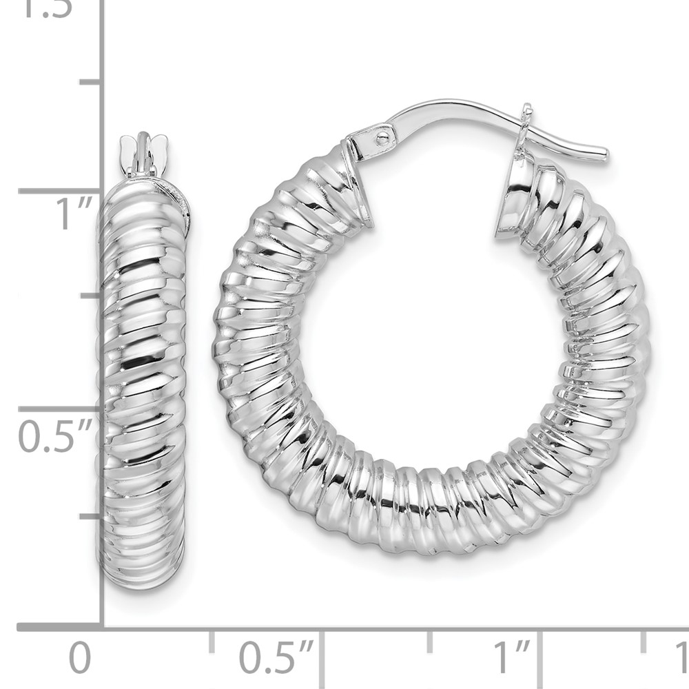 14k White Gold Polished 5mm Hollow Spiral Round Hoop Earrings (TF2251W)