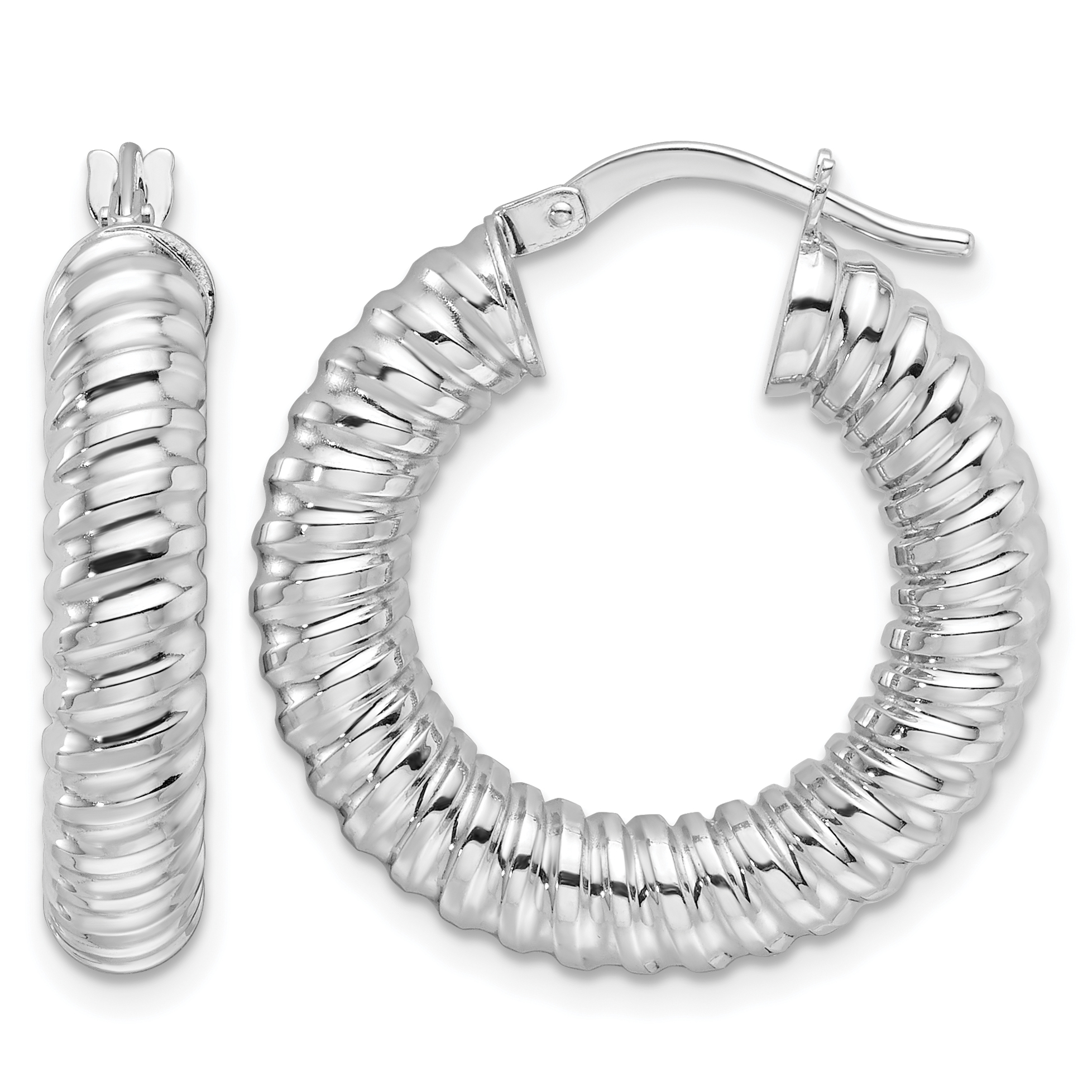 14k White Gold Polished 5mm Hollow Spiral Round Hoop Earrings (TF2251W)