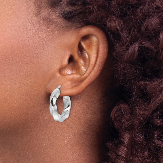 14k White Gold Polished 5.25mm Hollow Twisted Round Hoop Earrings