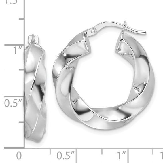 14k White Gold Polished 5.25mm Hollow Twisted Round Hoop Earrings