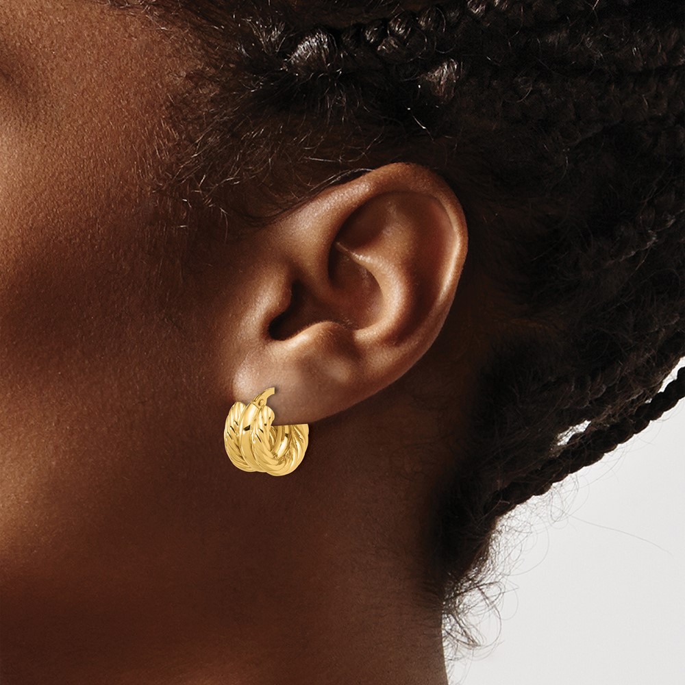 14K Polished and Twisted Hoop Earrings (TF2253)