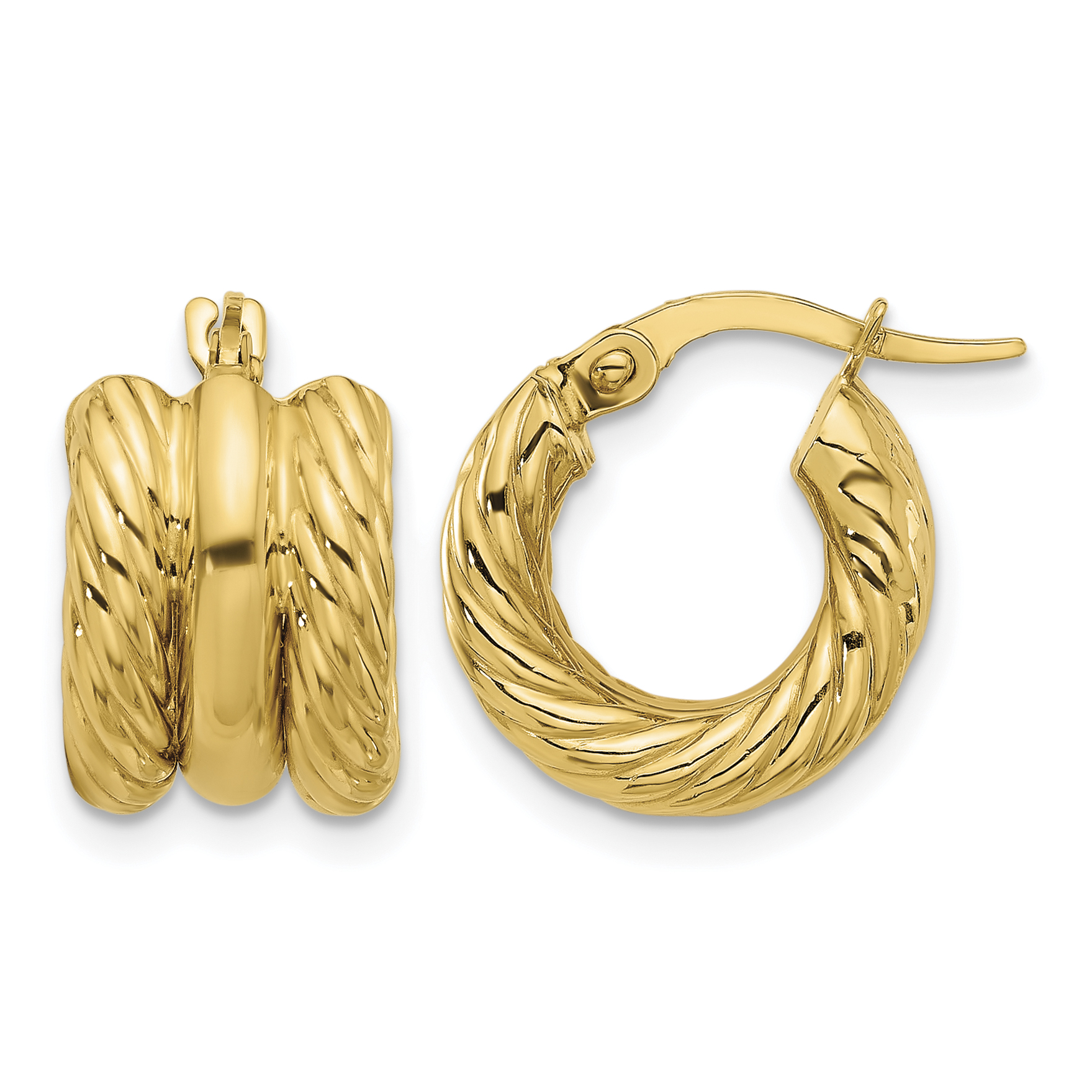 14K Polished and Twisted Hoop Earrings (TF2253)